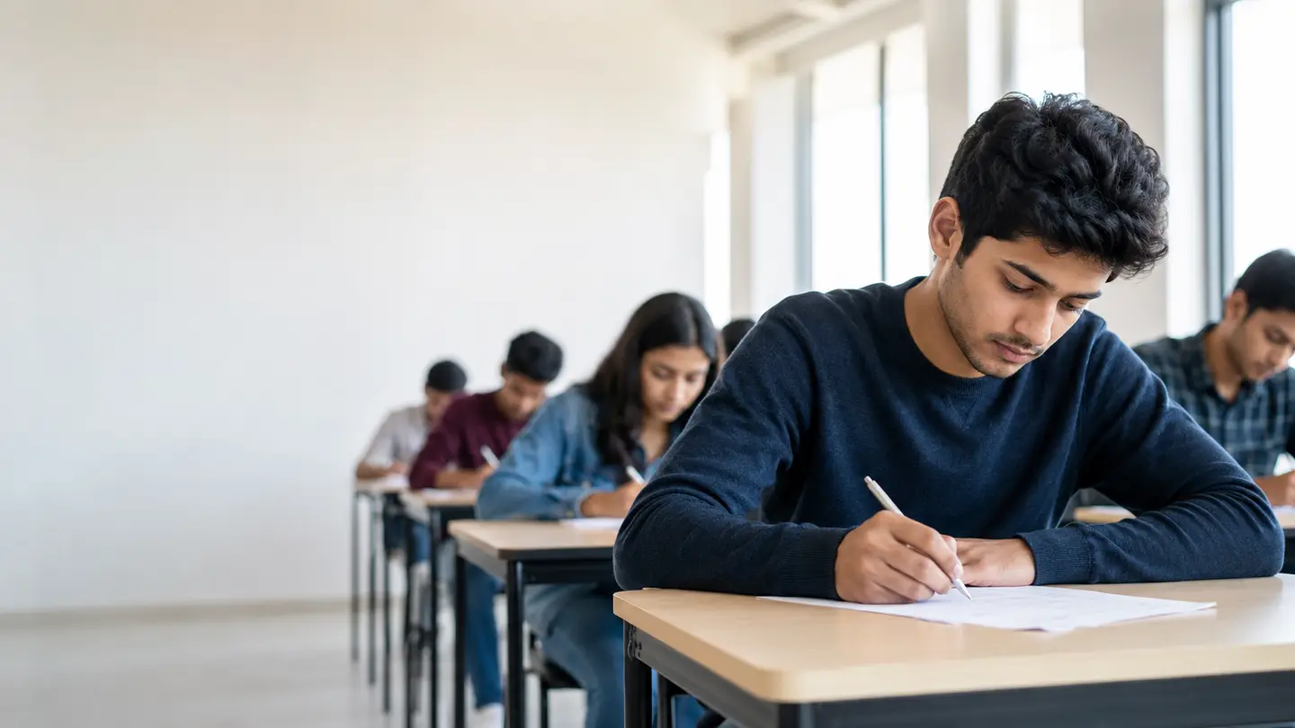 An English language instructor coaching students during an exam preparation class.