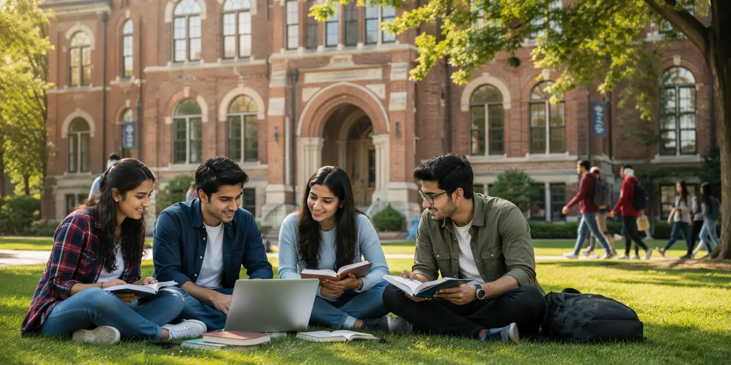 University students collaborating on campus during a bachelor's degree pathway session.